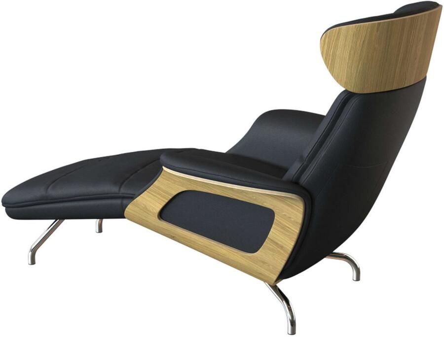 FLEXLUX Loungestoel Clement chaise longue relaxstoel ligstoel Rug- en hoofdsteunverstelling armleuning geolied eiken voet van aluminium - Foto 4