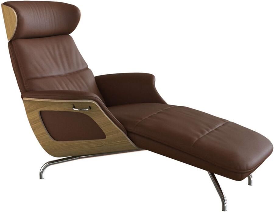 FLEXLUX Loungestoel Clement chaise longue relaxstoel ligstoel Rug- en hoofdsteunverstelling armleuning geolied eiken voet van aluminium - Foto 3