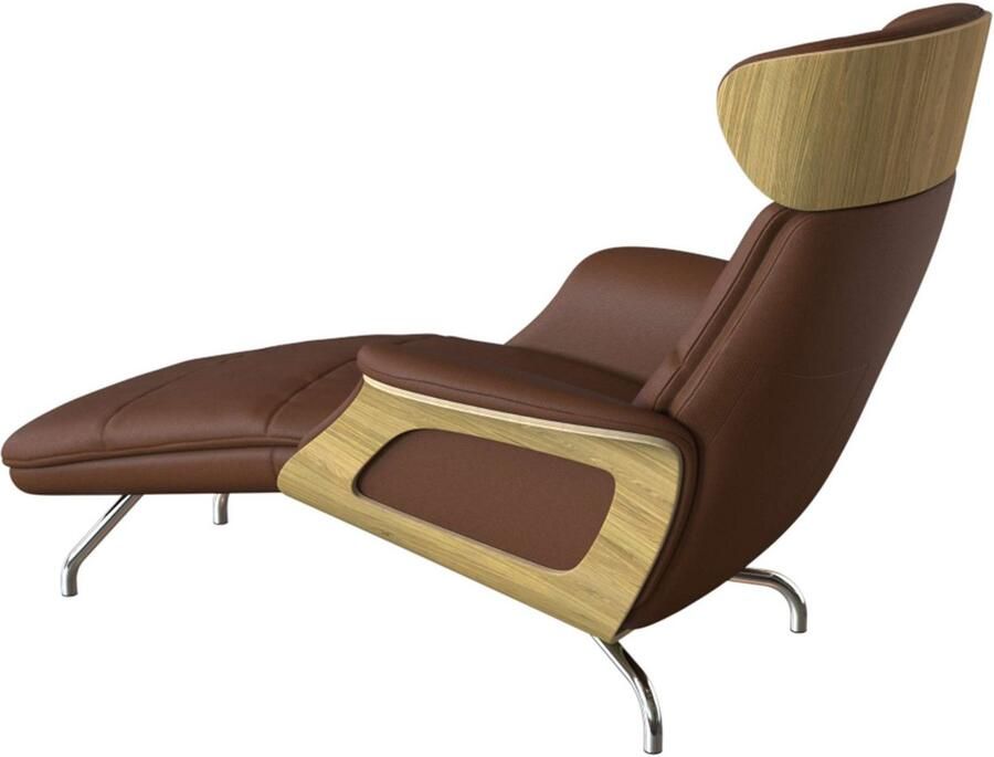 FLEXLUX Loungestoel Clement chaise longue relaxstoel ligstoel Rug- en hoofdsteunverstelling armleuning geolied eiken voet van aluminium - Foto 4