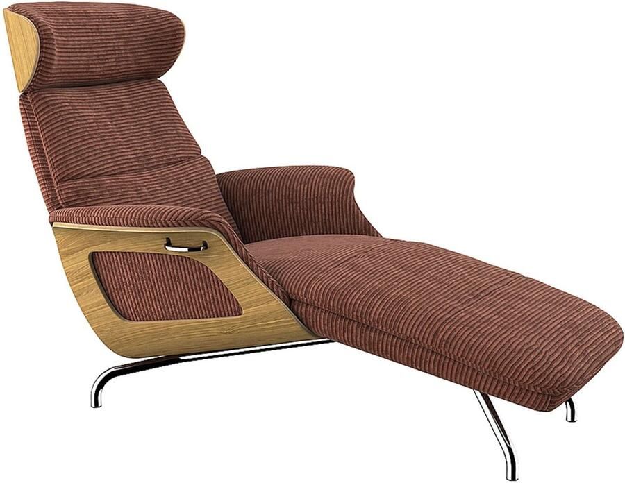 FLEXLUX Loungestoel Clement chaise longue relaxstoel ligstoel Rug- en hoofdsteunverstelling armleuning geolied eiken voet van aluminium - Foto 3