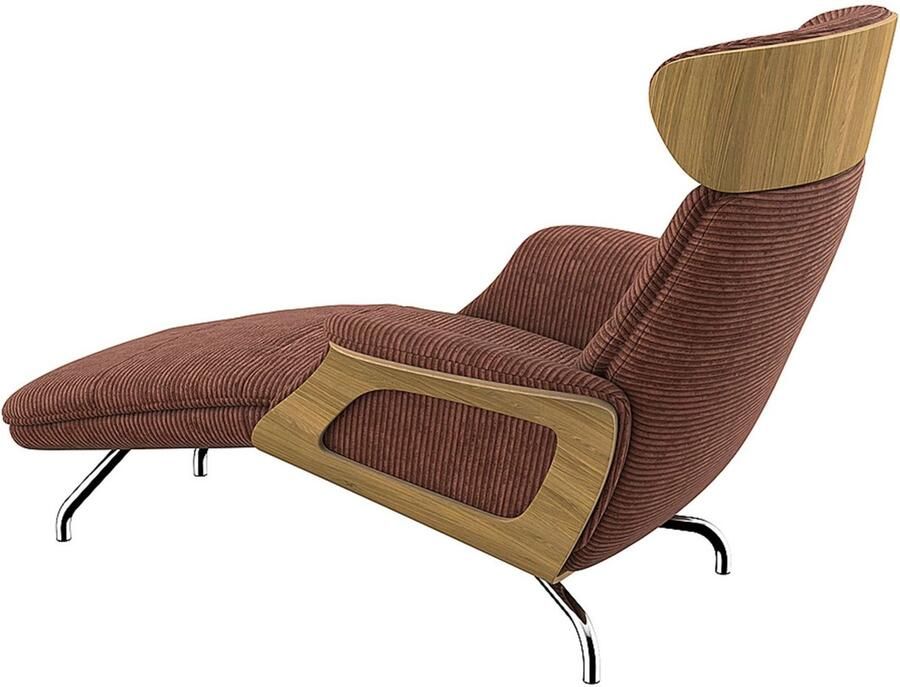 FLEXLUX Loungestoel Clement chaise longue relaxstoel ligstoel Rug- en hoofdsteunverstelling armleuning geolied eiken voet van aluminium - Foto 4