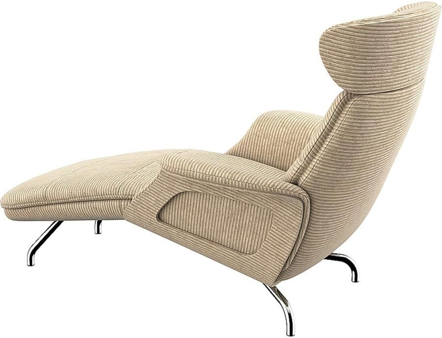 FLEXLUX Loungestoel Clement chaise longue relaxstoel ligstoel Rug- en hoofdsteunverstelling armleuning gepolsterd geolied voet van aluminium - Foto 4