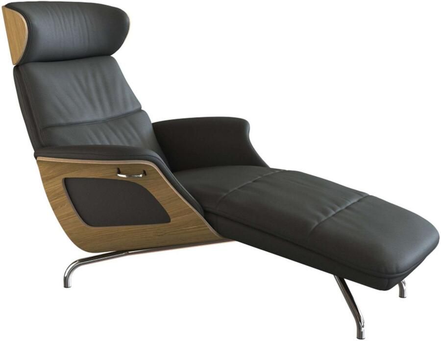 FLEXLUX Loungestoel Clement chaise longue relaxstoel ligstoel Rug- en hoofdsteunverstelling armleuning gepolsterd geolied voet van aluminium - Foto 3