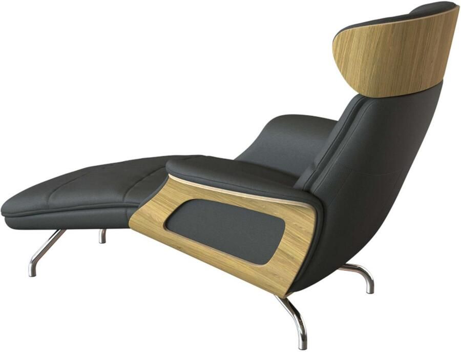 FLEXLUX Loungestoel Clement chaise longue relaxstoel ligstoel Rug- en hoofdsteunverstelling armleuning gepolsterd geolied voet van aluminium - Foto 4