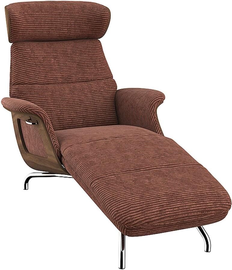 FLEXLUX Loungestoel Clement chaise longue relaxstoel ligstoel Rug- en hoofdsteunverstelling armleuning walnoot voet van aluminium - Foto 5