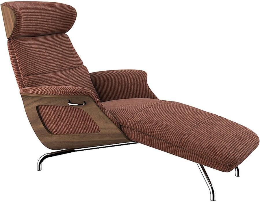 FLEXLUX Loungestoel Clement chaise longue relaxstoel ligstoel Rug- en hoofdsteunverstelling armleuning walnoot voet van aluminium - Foto 3