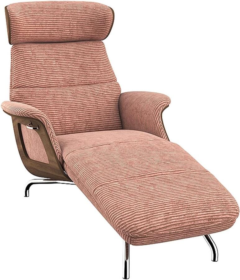FLEXLUX Loungestoel Clement chaise longue relaxstoel ligstoel Rug- en hoofdsteunverstelling armleuning walnoot voet van aluminium - Foto 5