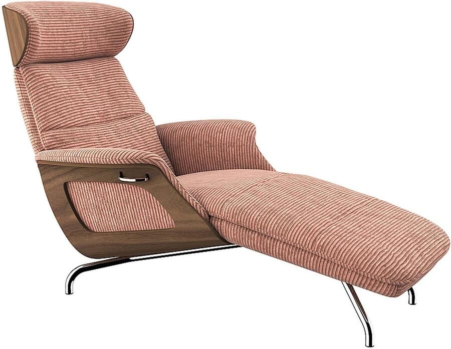 FLEXLUX Loungestoel Clement chaise longue relaxstoel ligstoel Rug- en hoofdsteunverstelling armleuning walnoot voet van aluminium - Foto 3