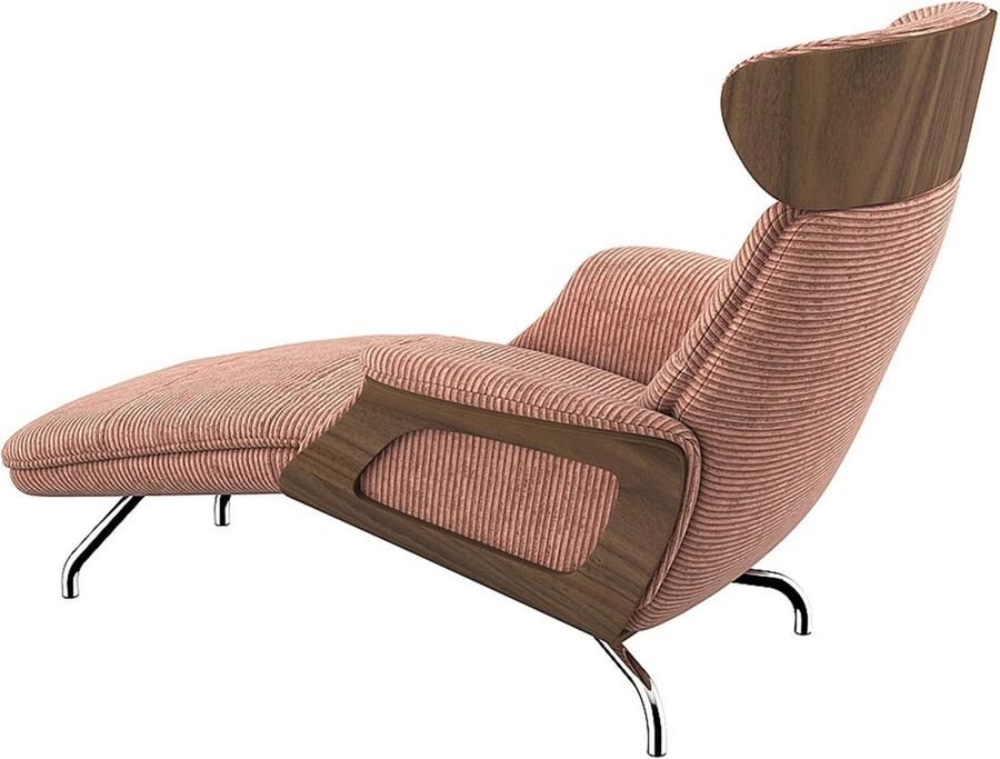 FLEXLUX Loungestoel Clement chaise longue relaxstoel ligstoel Rug- en hoofdsteunverstelling armleuning walnoot voet van aluminium - Foto 4