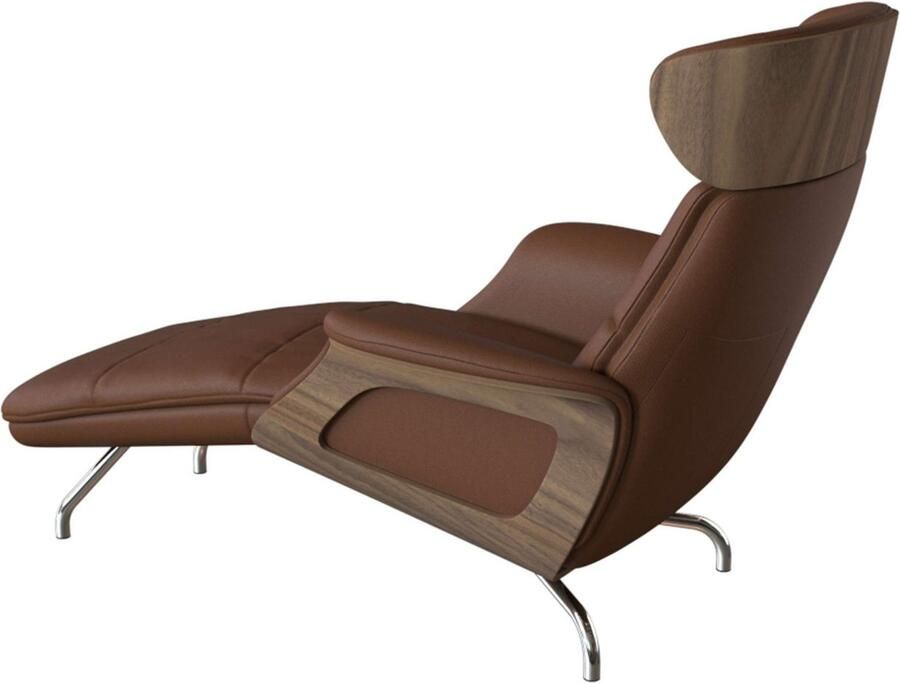 FLEXLUX Loungestoel Clement chaise longue relaxstoel ligstoel Rug- en hoofdsteunverstelling armleuning walnoot voet van aluminium - Foto 4