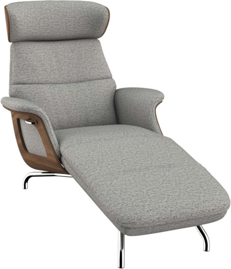 FLEXLUX Loungestoel Clement chaise longue relaxstoel ligstoel Rug- en hoofdsteunverstelling armleuning walnoot voet van aluminium - Foto 5