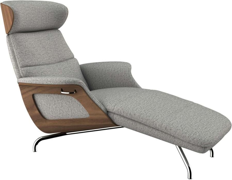 FLEXLUX Loungestoel Clement chaise longue relaxstoel ligstoel Rug- en hoofdsteunverstelling armleuning walnoot voet van aluminium - Foto 3