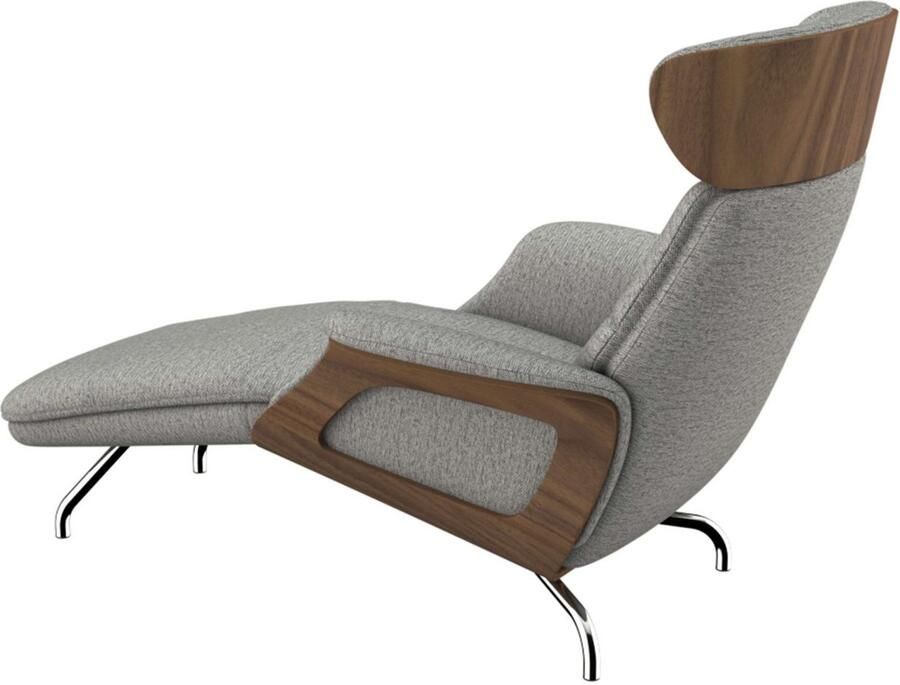 FLEXLUX Loungestoel Clement chaise longue relaxstoel ligstoel Rug- en hoofdsteunverstelling armleuning walnoot voet van aluminium - Foto 4