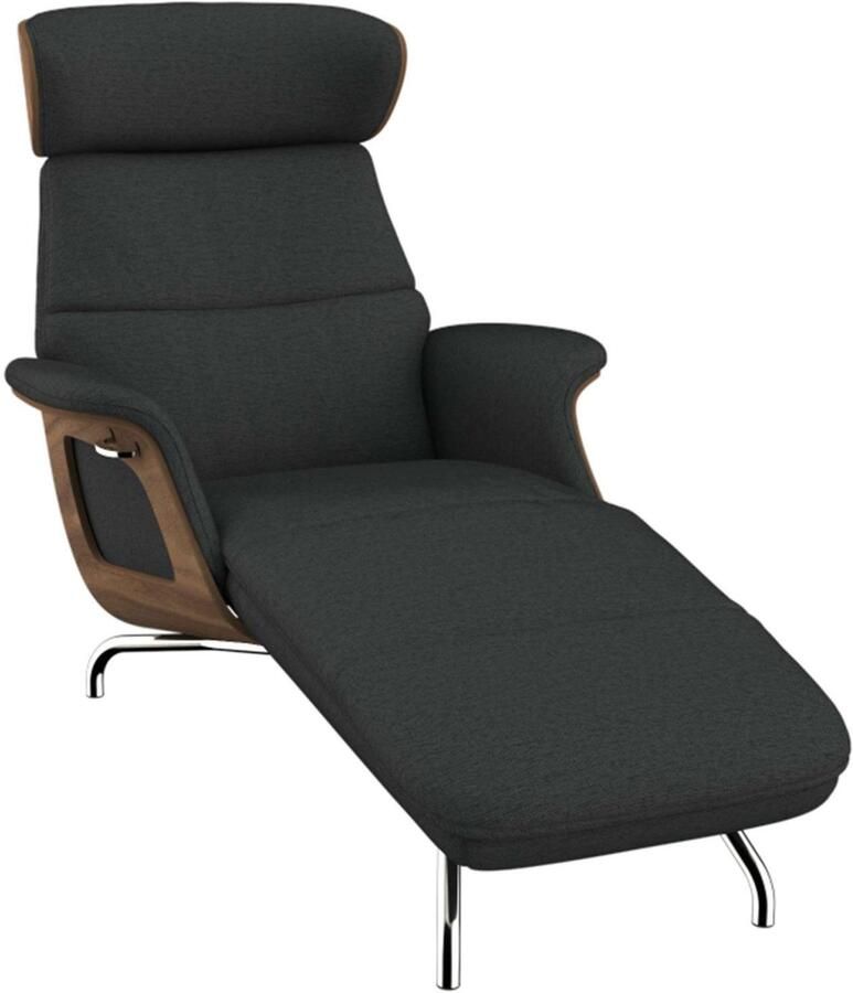 FLEXLUX Loungestoel Clement chaise longue relaxstoel ligstoel Rug- en hoofdsteunverstelling armleuning walnoot voet van aluminium - Foto 5