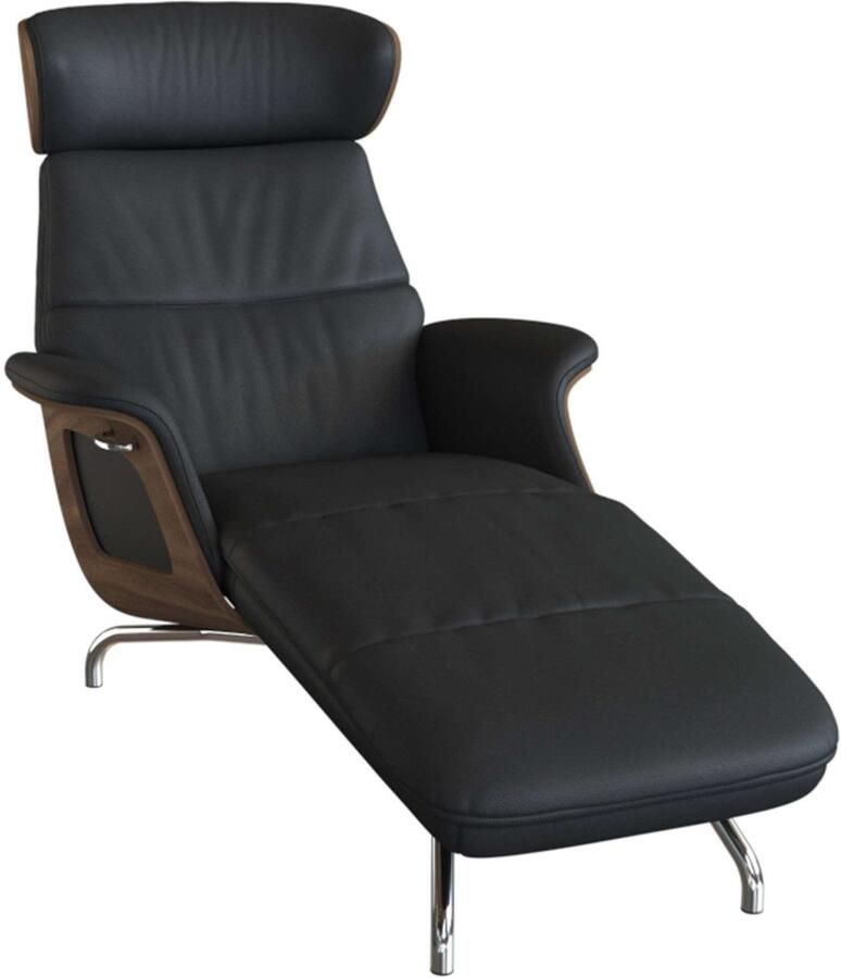 FLEXLUX Loungestoel Clement chaise longue relaxstoel ligstoel Rug- en hoofdsteunverstelling armleuning walnoot voet van aluminium - Foto 5