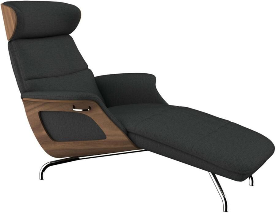 FLEXLUX Loungestoel Clement chaise longue relaxstoel ligstoel Rug- en hoofdsteunverstelling armleuning walnoot voet van aluminium - Foto 3