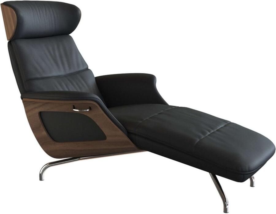 FLEXLUX Loungestoel Clement chaise longue relaxstoel ligstoel Rug- en hoofdsteunverstelling armleuning walnoot voet van aluminium - Foto 3