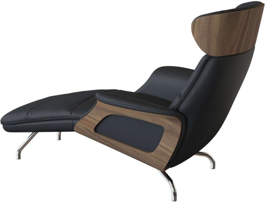 FLEXLUX Loungestoel Clement chaise longue relaxstoel ligstoel Rug- en hoofdsteunverstelling armleuning walnoot voet van aluminium - Foto 4