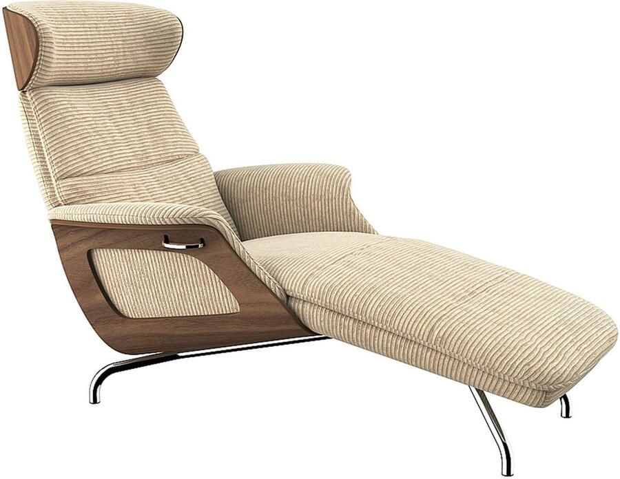 FLEXLUX Loungestoel Clement chaise longue relaxstoel ligstoel Rug- en hoofdsteunverstelling armleuning walnoot voet van aluminium - Foto 3