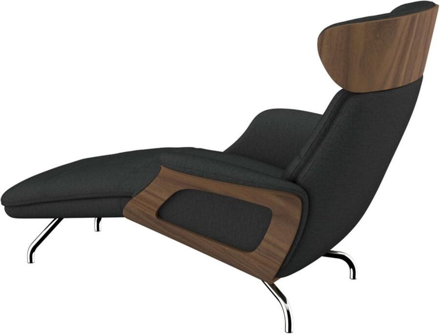 FLEXLUX Loungestoel Clement chaise longue relaxstoel ligstoel Rug- en hoofdsteunverstelling armleuning walnoot voet van aluminium - Foto 4