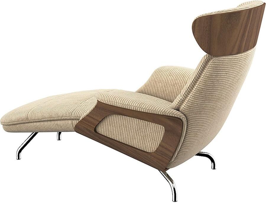 FLEXLUX Loungestoel Clement chaise longue relaxstoel ligstoel Rug- en hoofdsteunverstelling armleuning walnoot voet van aluminium - Foto 4