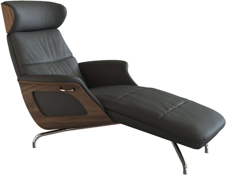 FLEXLUX Loungestoel Clement chaise longue relaxstoel ligstoel Rug- en hoofdsteunverstelling armleuning walnoot voet van aluminium - Foto 3