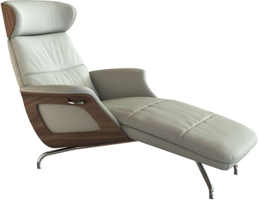 FLEXLUX Loungestoel Clement chaise longue relaxstoel ligstoel Rug- en hoofdsteunverstelling armleuning walnoot voet van aluminium - Foto 3