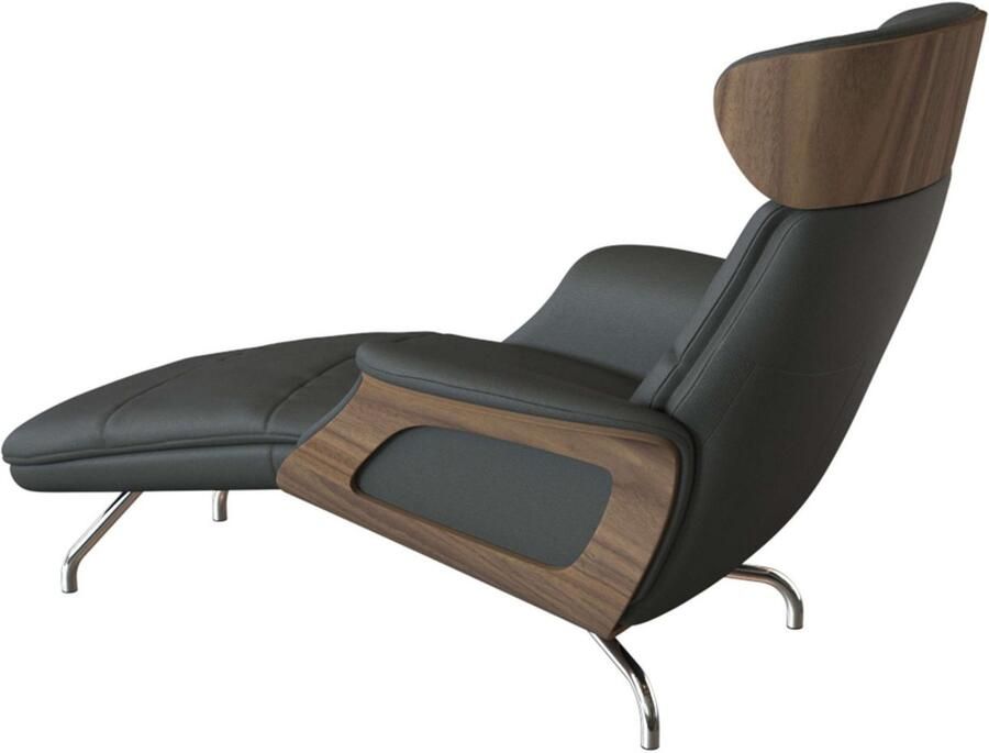 FLEXLUX Loungestoel Clement chaise longue relaxstoel ligstoel Rug- en hoofdsteunverstelling armleuning walnoot voet van aluminium - Foto 4