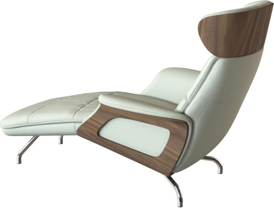 FLEXLUX Loungestoel Clement chaise longue relaxstoel ligstoel Rug- en hoofdsteunverstelling armleuning walnoot voet van aluminium - Foto 4