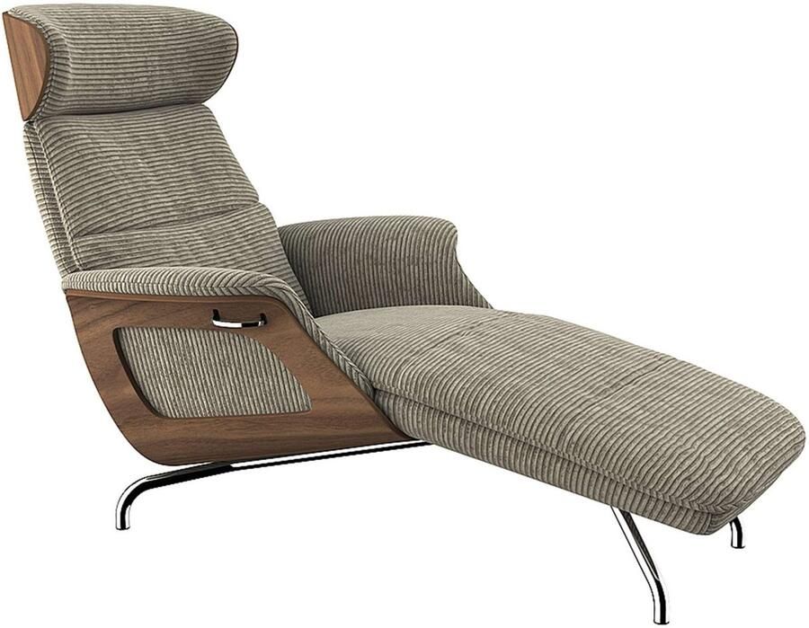 FLEXLUX Loungestoel Clement chaise longue relaxstoel ligstoel Rug- en hoofdsteunverstelling armleuning walnoot voet van aluminium - Foto 3