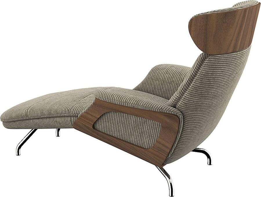 FLEXLUX Loungestoel Clement chaise longue relaxstoel ligstoel Rug- en hoofdsteunverstelling armleuning walnoot voet van aluminium - Foto 4