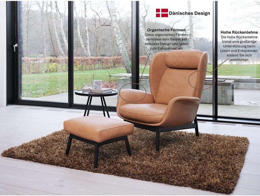 FLEXLUX Oorfauteuil Padova Stijl & comfort organische vorm geïntegreerde lendesteun eikenhouten voet - Foto 4