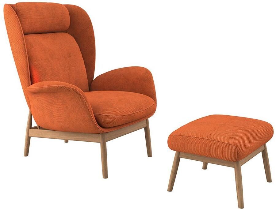 FLEXLUX Oorfauteuil Padova Stijl & comfort organische vorm geïntegreerde lendesteun eikenhouten voet - Foto 3