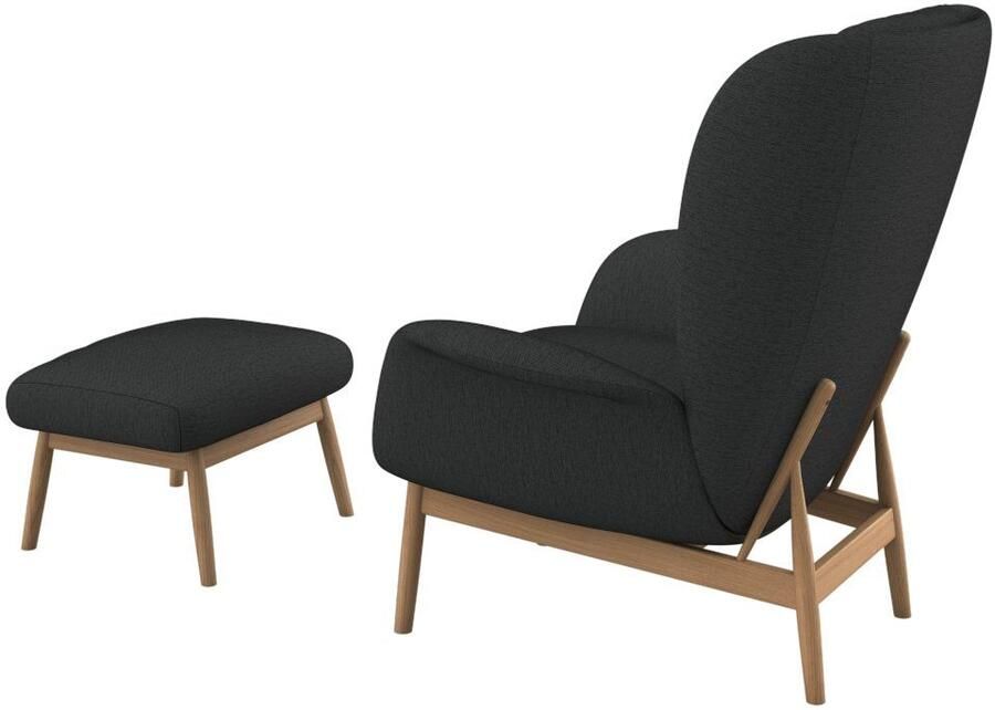 FLEXLUX Oorfauteuil Padova Stijl & comfort organische vorm geïntegreerde lendesteun eikenhouten voet - Foto 5