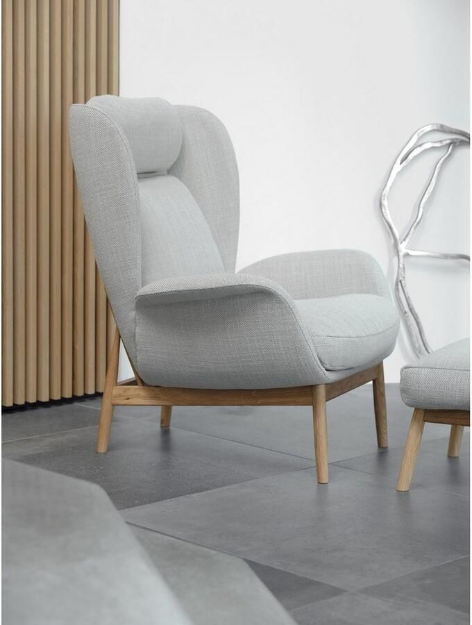 FLEXLUX Oorfauteuil Padova Stijl & comfort organische vorm geïntegreerde lendesteun eikenhouten voet - Foto 5
