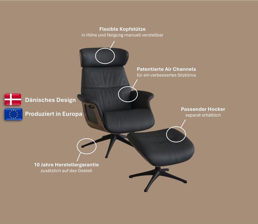FLEXLUX Relaxfauteuil Clement praktische elektrische fauteuil Maat M elektrische rug- en voetensteun accu armleuning Eiken aluminium voet - Foto 2