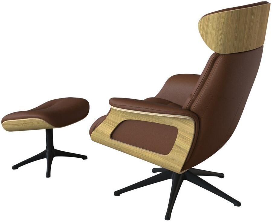 FLEXLUX Relaxfauteuil Clement rug- en hoofdverstelling ergonomisch Airchannels Rug- & hoofdsteunverstelling draaibaar armleuning eik zwart voet - Foto 2