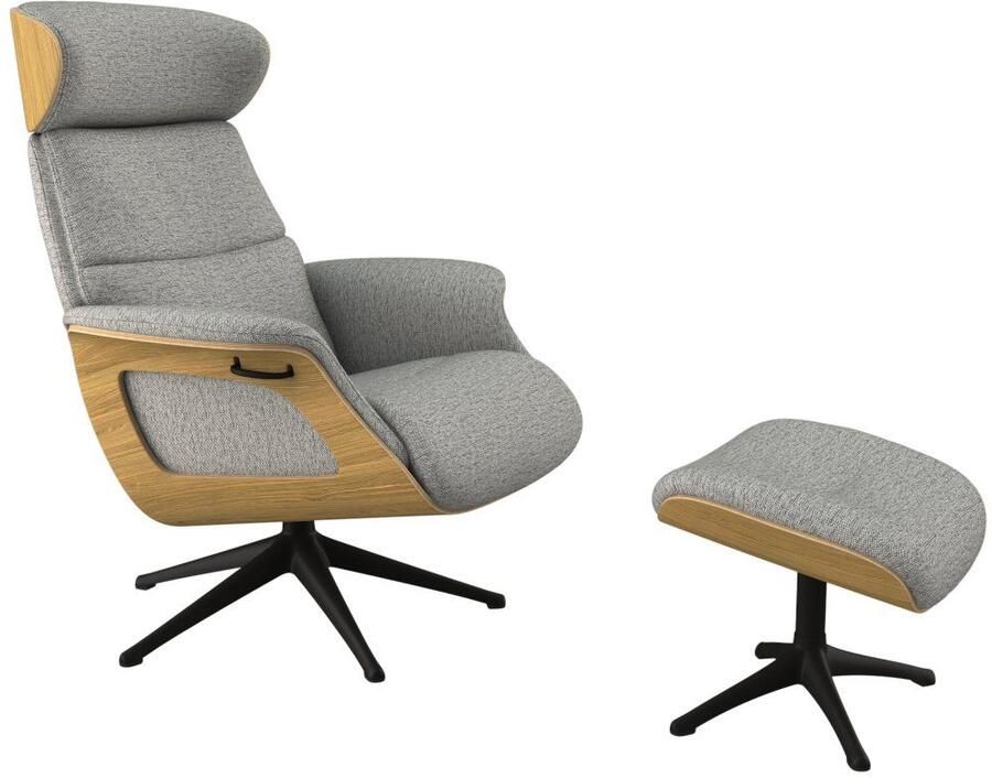 FLEXLUX Relaxfauteuil Clement rug- en hoofdverstelling ergonomisch Airchannels Rug- & hoofdsteunverstelling draaibaar armleuning eik zwart voet - Foto 4