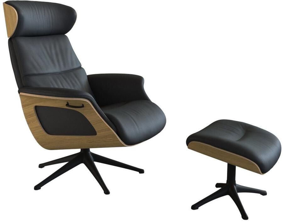 FLEXLUX Relaxfauteuil Clement rug- en hoofdverstelling ergonomisch Airchannels Rug- & hoofdsteunverstelling draaibaar armleuning eik zwart voet - Foto 5