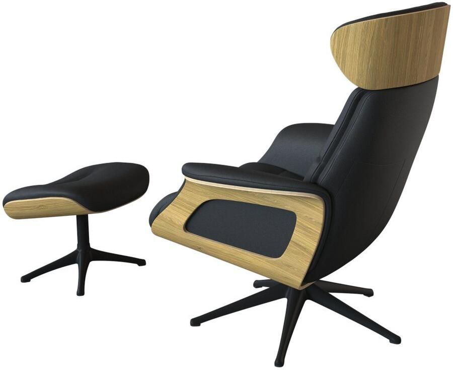 FLEXLUX Relaxfauteuil Clement rug- en hoofdverstelling ergonomisch Airchannels Rug- & hoofdsteunverstelling draaibaar armleuning eik zwart voet - Foto 3