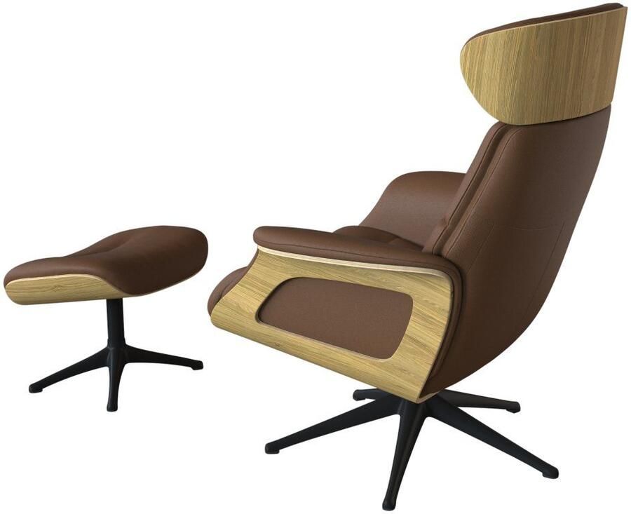 FLEXLUX Relaxfauteuil Clement rug- en hoofdverstelling ergonomisch Airchannels Rug- & hoofdsteunverstelling draaibaar armleuning eik zwart voet - Foto 3