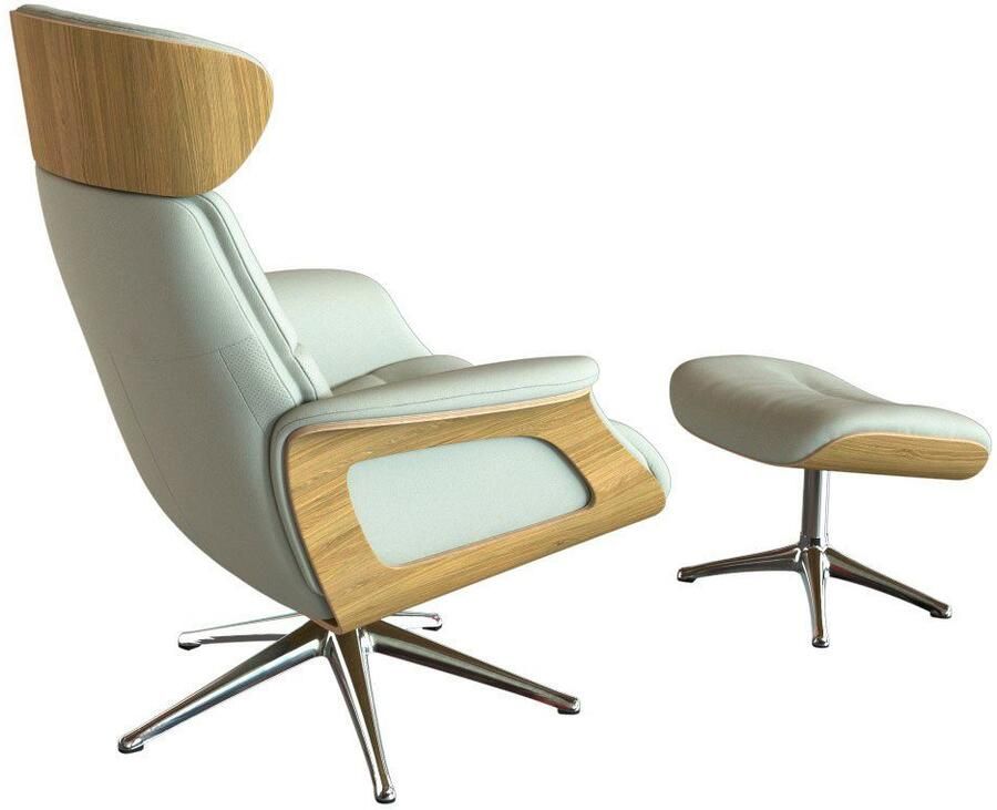 FLEXLUX Relaxfauteuil Clement rug- en hoofdverstelling ergonomisch Airchannels Rug- & hoofdverstelling draaibaar armleuning eiken voet aluminium - Foto 4