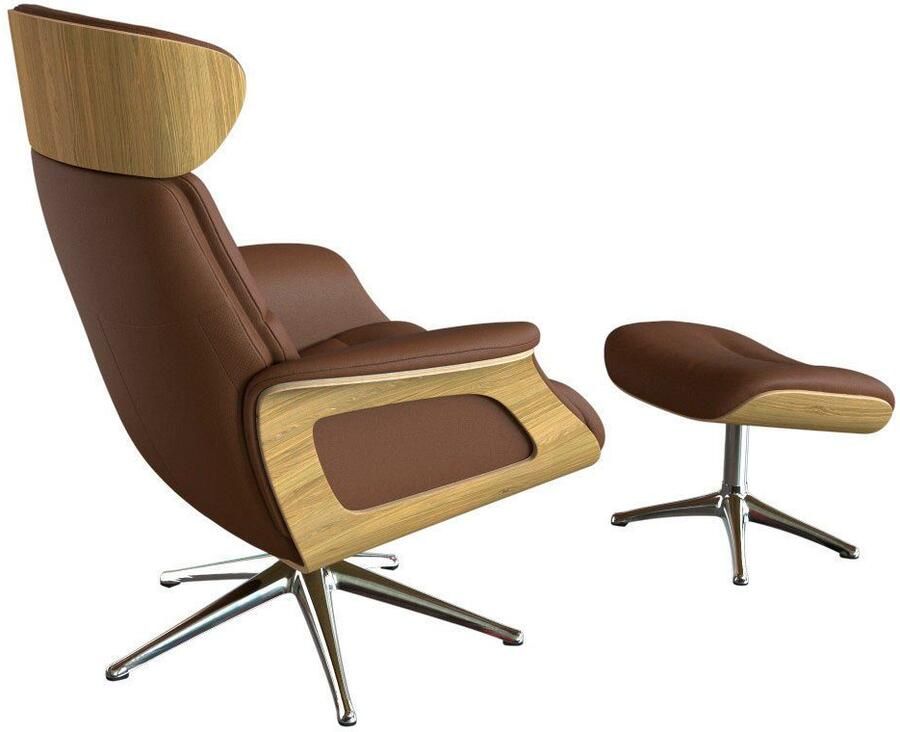 FLEXLUX Relaxfauteuil Clement rug- en hoofdverstelling ergonomisch Airchannels Rug- & hoofdverstelling draaibaar armleuning eiken voet aluminium - Foto 3