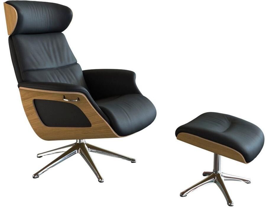 FLEXLUX Relaxfauteuil Clement rug- en hoofdverstelling ergonomisch Airchannels Rug- & hoofdverstelling draaibaar armleuning eiken voet aluminium - Foto 5