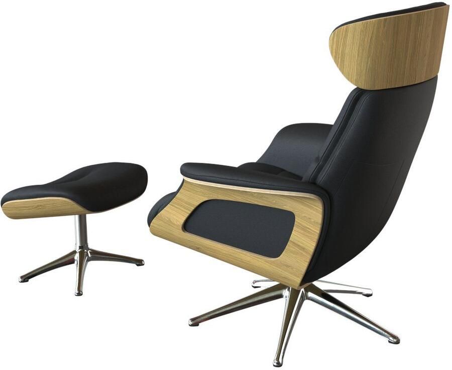 FLEXLUX Relaxfauteuil Clement rug- en hoofdverstelling ergonomisch Airchannels Rug- & hoofdverstelling draaibaar armleuning eiken voet aluminium - Foto 2