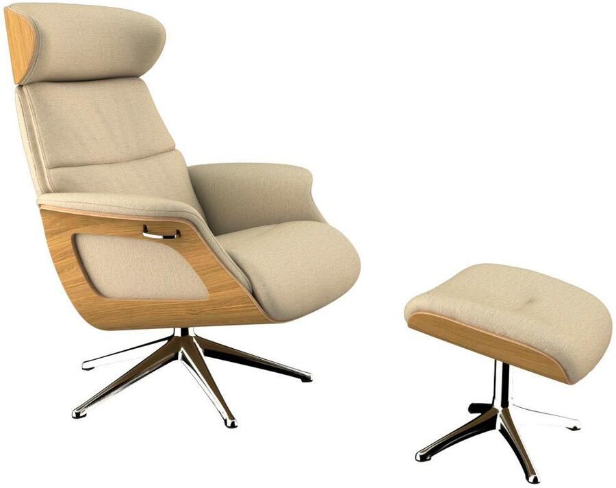 FLEXLUX Relaxfauteuil Clement rug- en hoofdverstelling ergonomisch Airchannels Rug- & hoofdverstelling draaibaar armleuning eiken voet aluminium - Foto 4