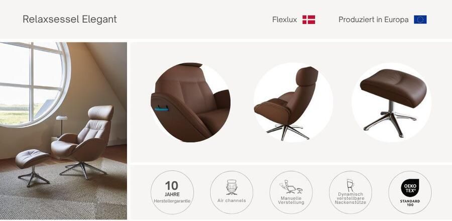 FLEXLUX Relaxfauteuil Elegant relaxfauteuil verstelbare rugleuning en hoofdsteun Eersteklas comfort rug- en hoofdsteunverstelling draaibaar zwarte voet - Foto 5