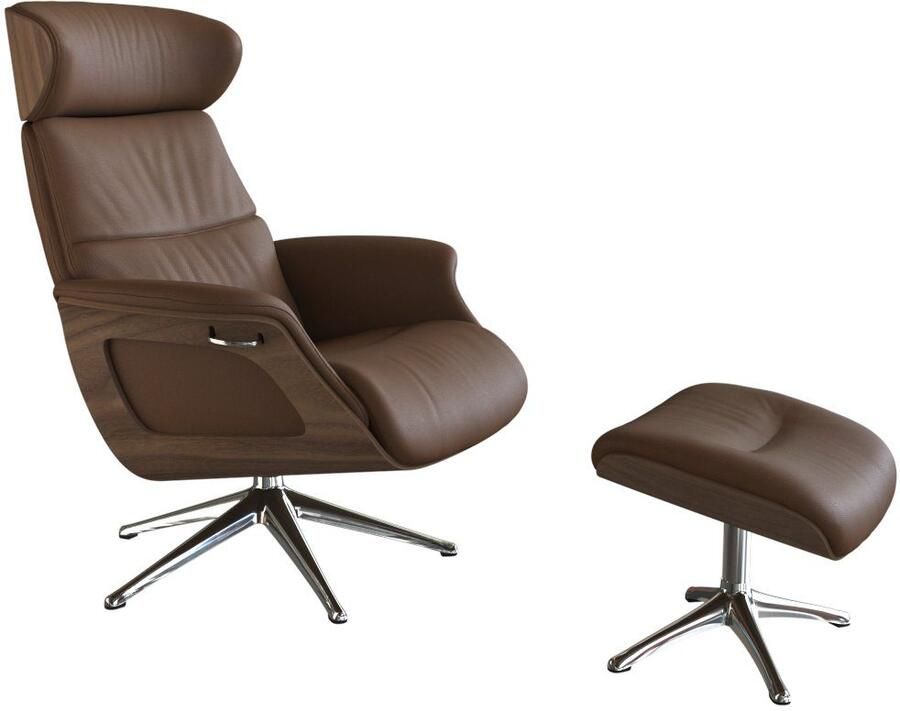 FLEXLUX Relaxfauteuil Rug- en hoofdverstelling ergonomisch Airchannels klasse comfort Rug- & hoofdverstelling draaibaar armleuning walnoot voet aluminium - Foto 4