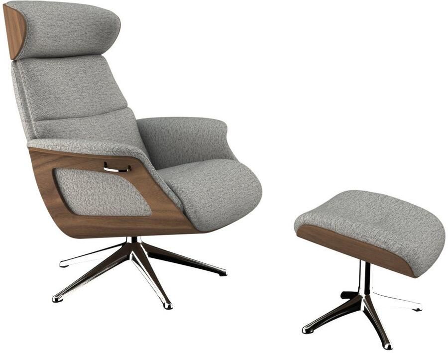 FLEXLUX Relaxfauteuil Rug- en hoofdverstelling ergonomisch Airchannels klasse comfort Rug- & hoofdverstelling draaibaar armleuning walnoot voet aluminium - Foto 4