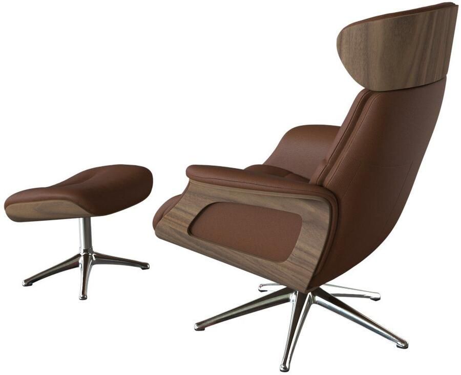 FLEXLUX Relaxfauteuil Rug- en hoofdverstelling ergonomisch Airchannels klasse comfort Rug- & hoofdverstelling draaibaar armleuning walnoot voet aluminium - Foto 2